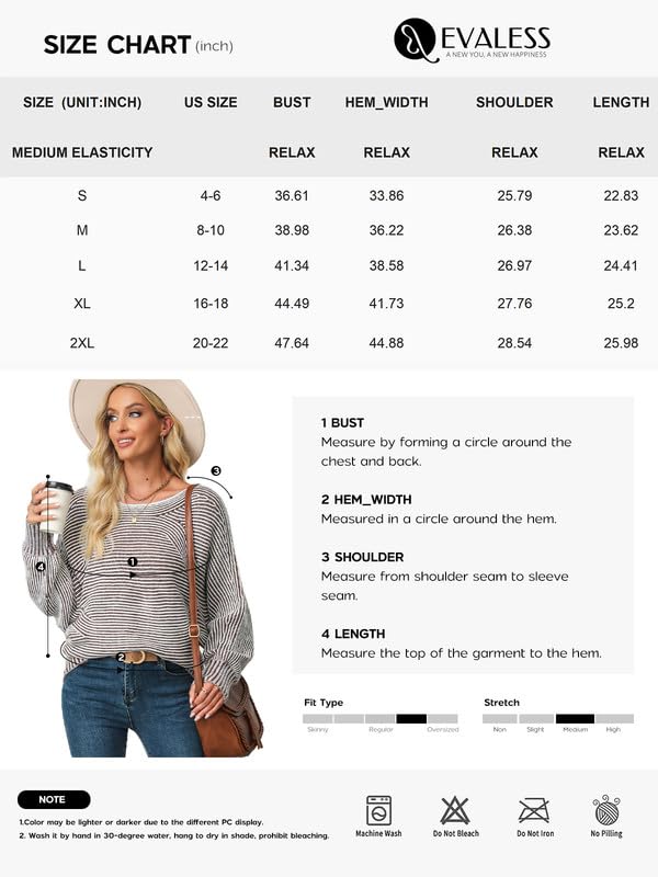 EVALESS Striped Sweaters for Women Boat Neck Batwing Sleeve Oversized Pullover Sweater Tops Womens Fall Clothes Outfits