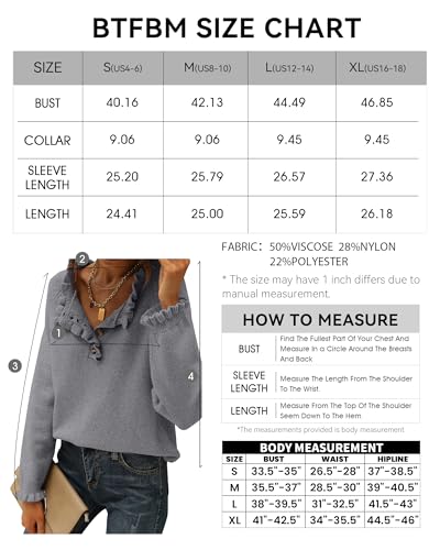 BTFBM 2024 Womens Sweaters Fall Winter Outfits Long Sleeve Button Down Ruffle Crew Neck Casual Knitted Pullover Tops