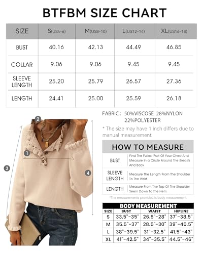 BTFBM 2024 Womens Sweaters Fall Winter Outfits Long Sleeve Button Down Ruffle Crew Neck Casual Knitted Pullover Tops