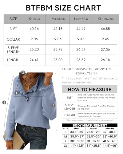 BTFBM 2024 Womens Sweaters Fall Winter Outfits Long Sleeve Button Down Ruffle Crew Neck Casual Knitted Pullover Tops