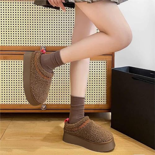 Women's Platform Slippers Mini Boots Braid Slippers with Plush Fleece Lining Fuzzy Slippers for Women Slip on Clogs