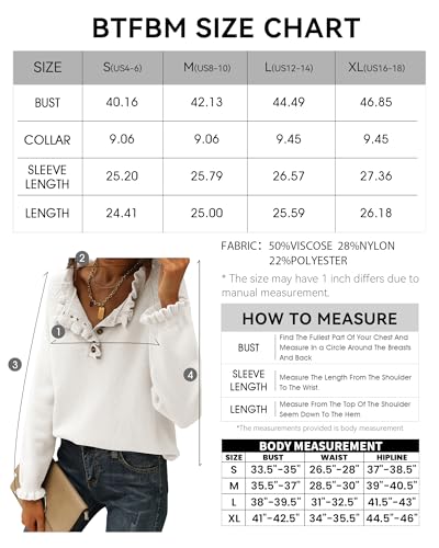 BTFBM 2024 Womens Sweaters Fall Winter Outfits Long Sleeve Button Down Ruffle Crew Neck Casual Knitted Pullover Tops