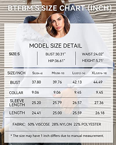 BTFBM 2024 Womens Sweaters Fall Winter Outfits Long Sleeve Button Down Ruffle Crew Neck Casual Knitted Pullover Tops