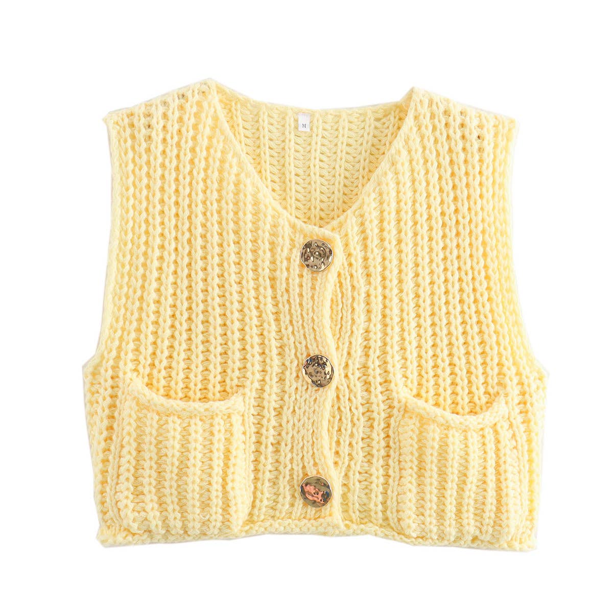 Rosa Clothing - Multicolor chunky needle knitted vest: Apricot / M