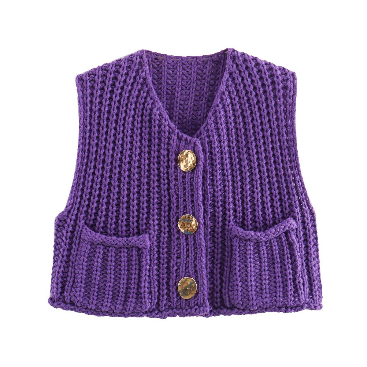 Rosa Clothing - Multicolor chunky needle knitted vest: Apricot / M