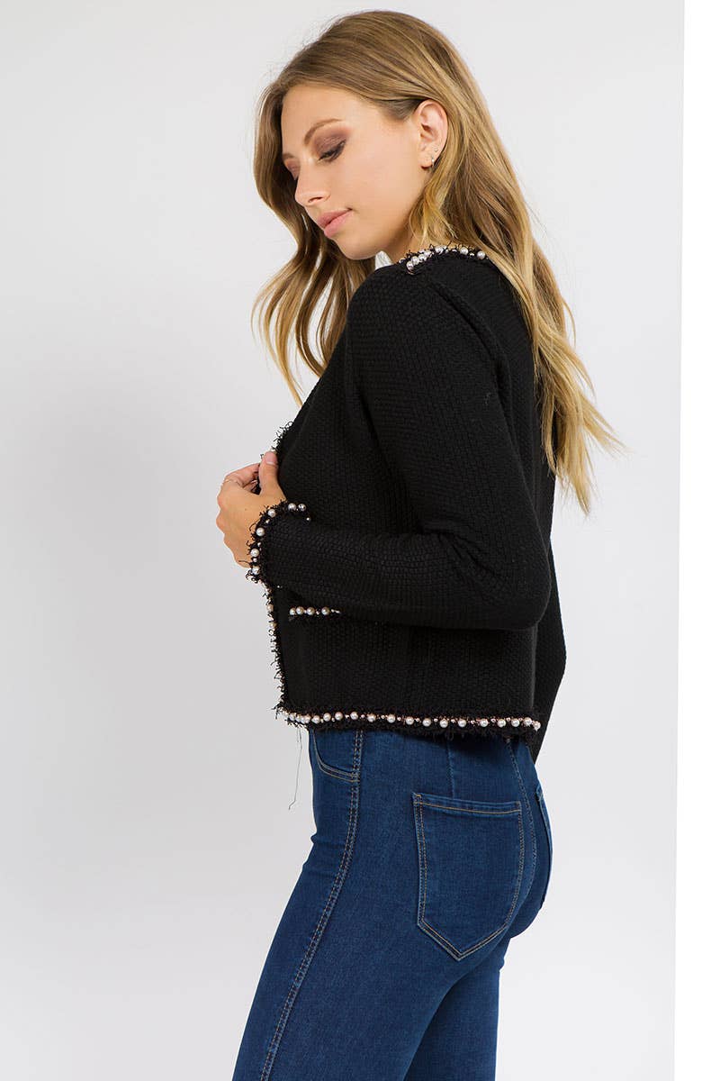 Strut & Bolt - Josette Frayed Pearl Detail Textured Knit Sweater