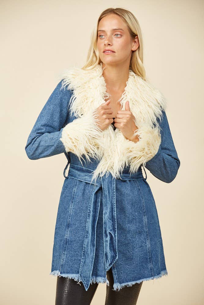 WISTERIA LANE - FAUX FUR DENIM COAT 6376JIA