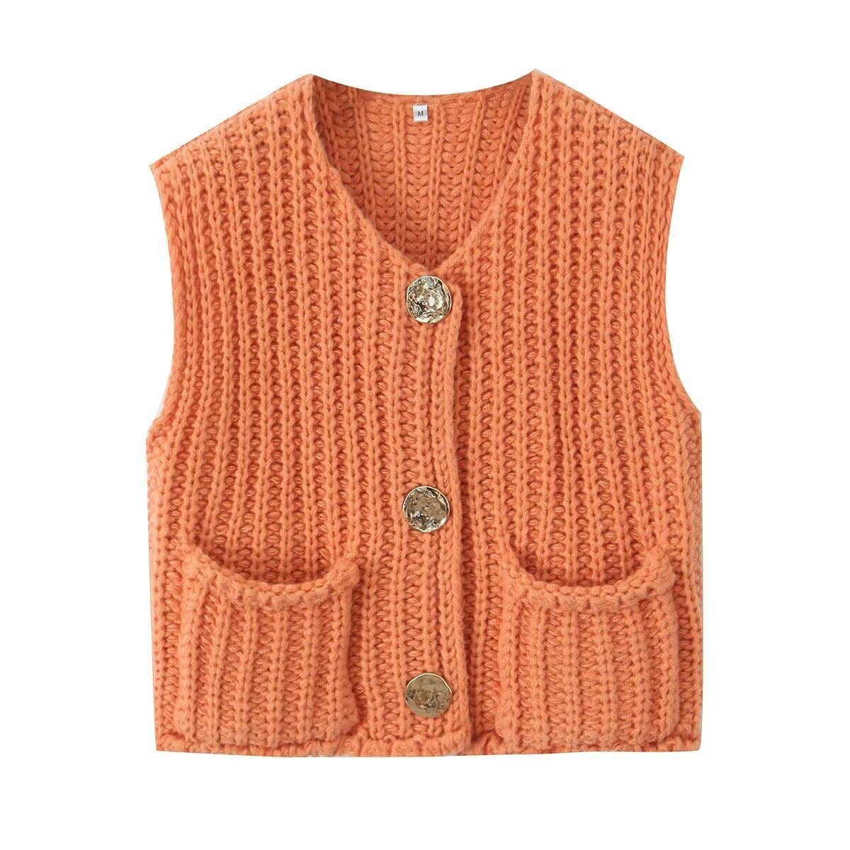 Rosa Clothing - Multicolor chunky needle knitted vest: Apricot / M