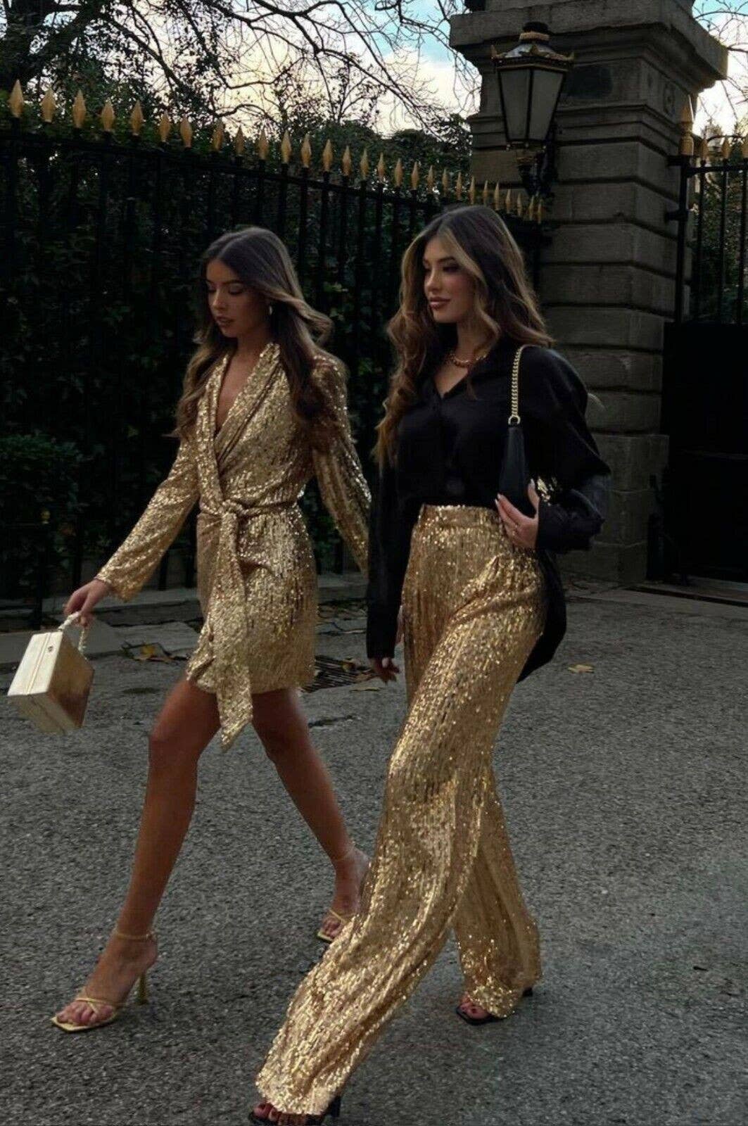 WISTERIA LANE - SEQUINS WIDE LEG PANTS - GOLD 2406