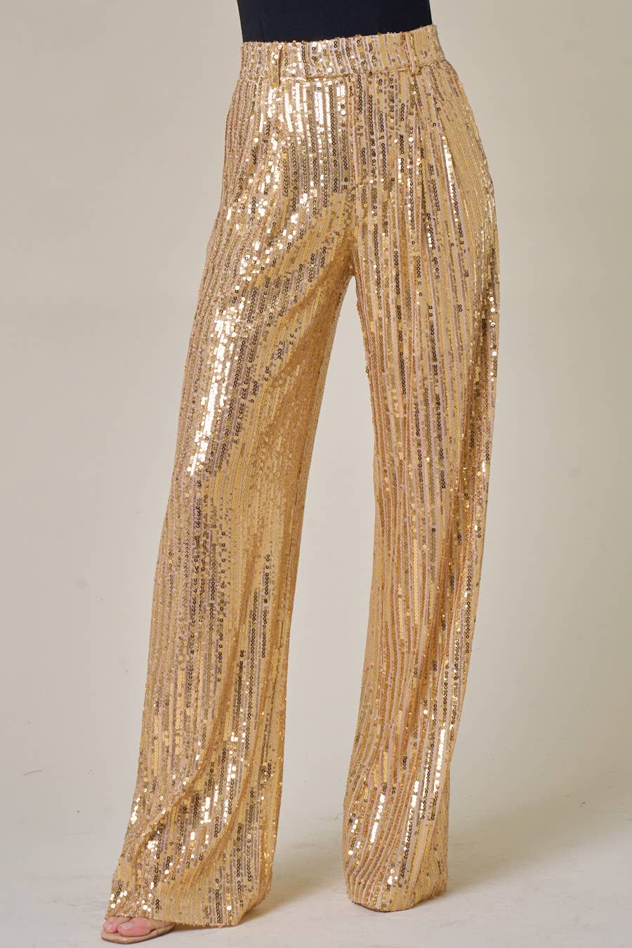 WISTERIA LANE - SEQUINS WIDE LEG PANTS - GOLD 2406