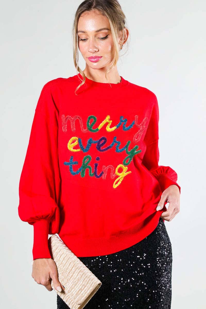 Vine & Love - Merry Everything Pop-Up Letter Graphic Knit Sweater VT81729