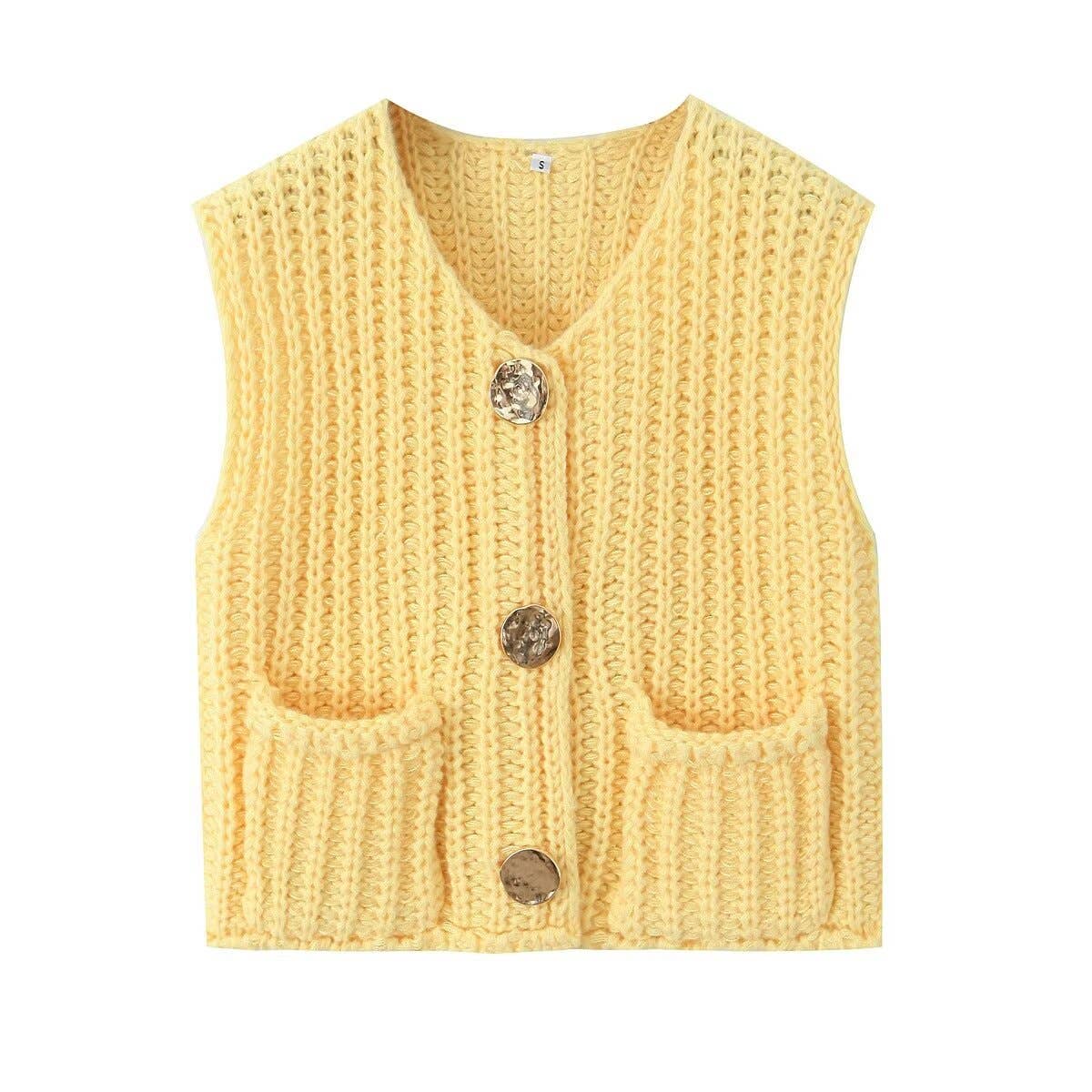 Rosa Clothing - Multicolor chunky needle knitted vest: Apricot / M