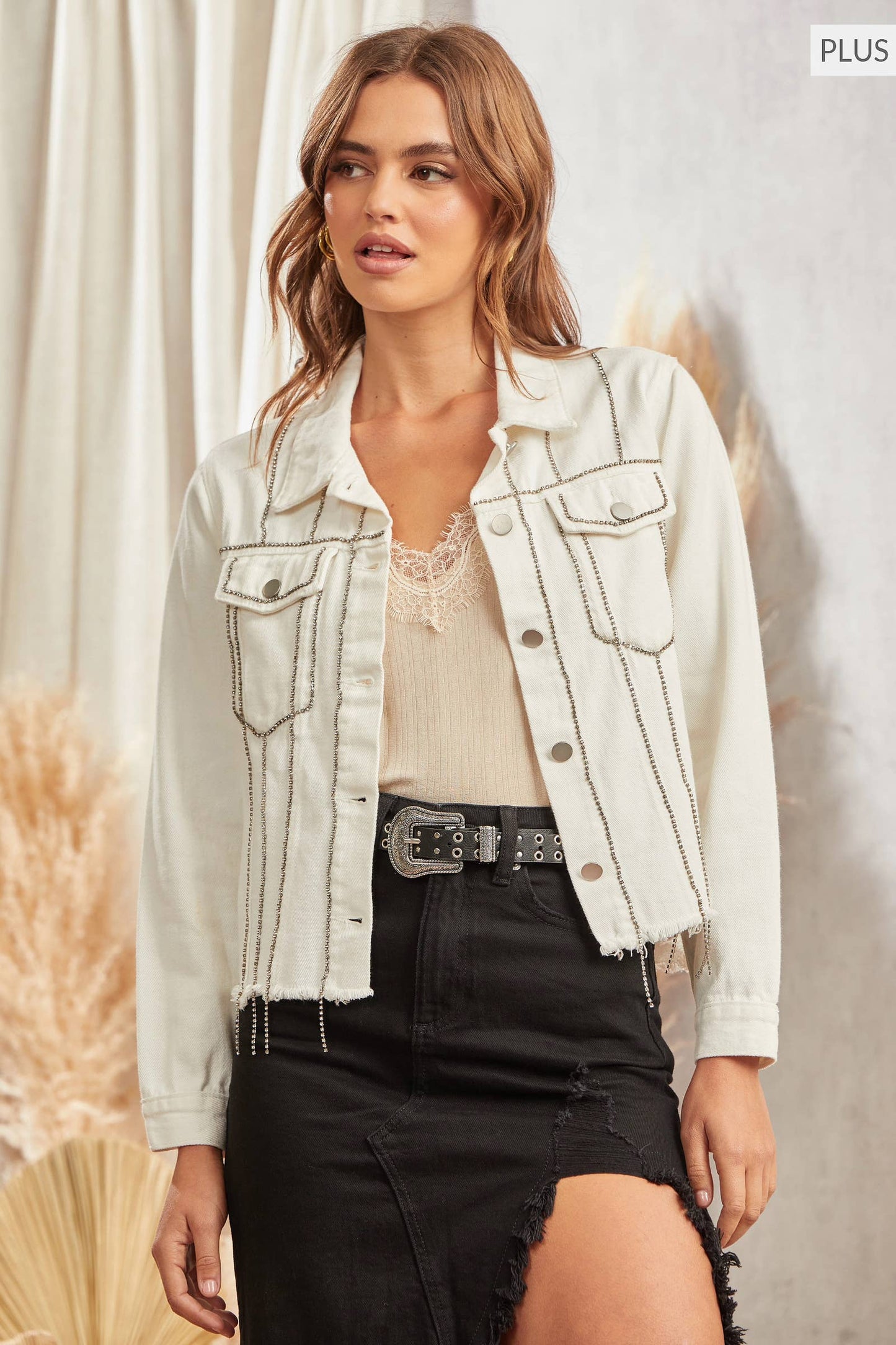 Andrée by Unit - PLUS Diamond Trim Denim Jacket PJ10017