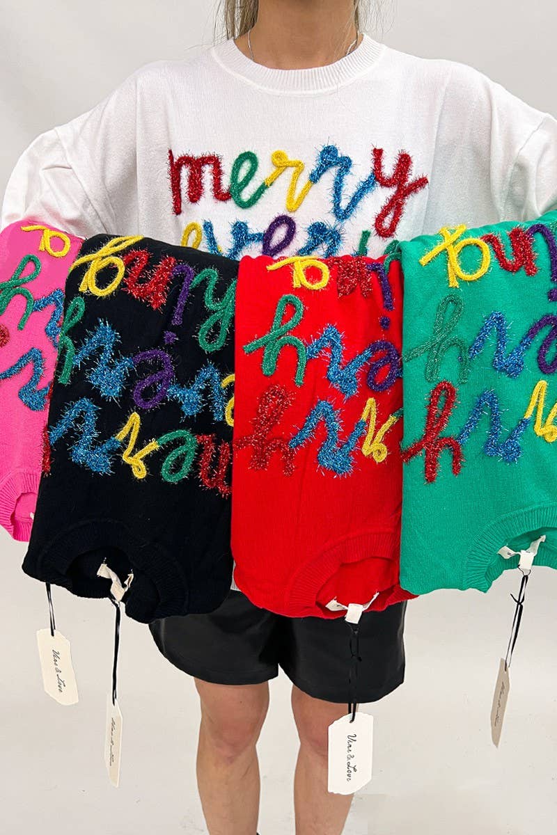 Vine & Love - Merry Everything Pop-Up Letter Graphic Knit Sweater VT81729
