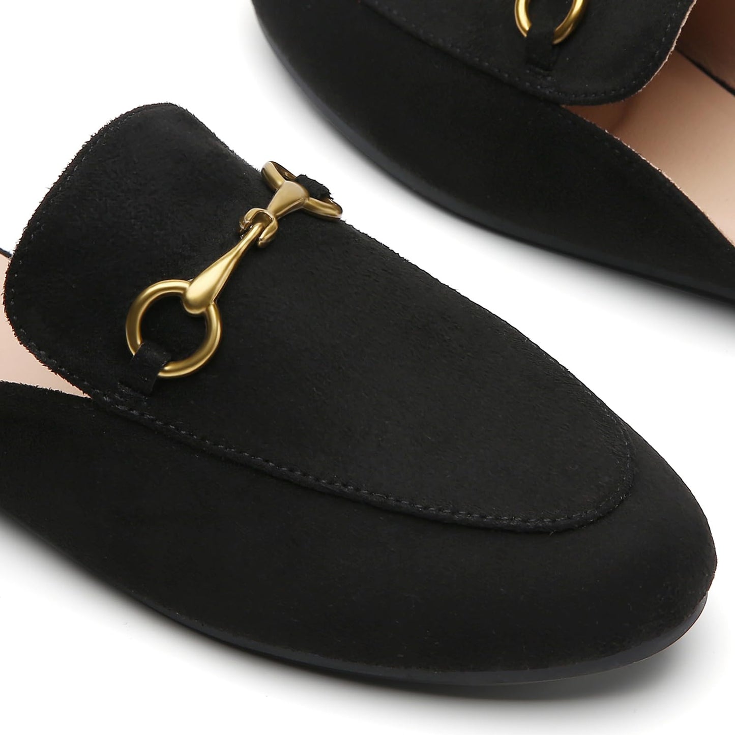 Minorsu Buckle Mules for Women Round Toe Backless Flat Mules Slides Mules Shoes Ladies Slip-on Loafers