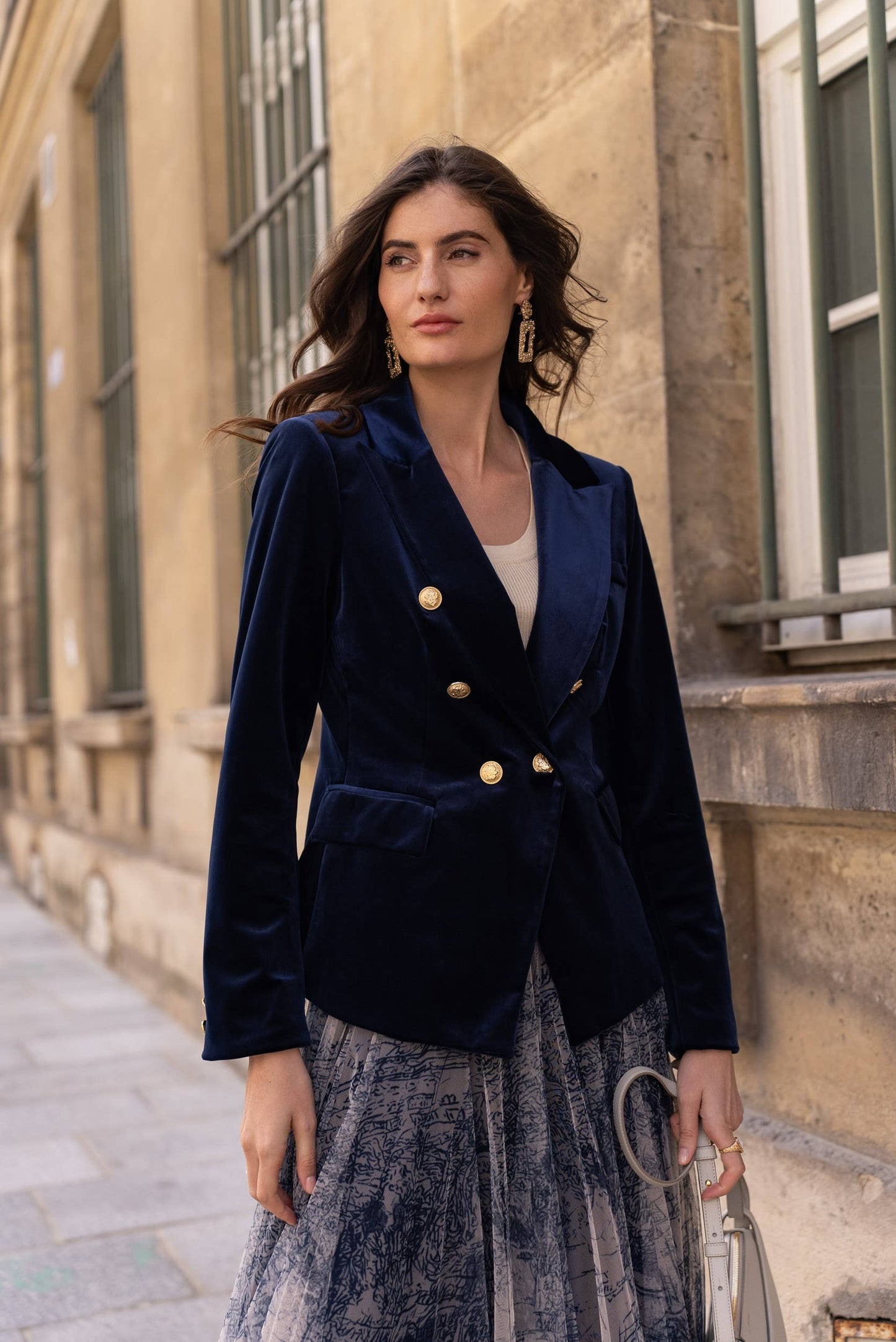 CHOKLATE PARIS - Double-breasted velvet blazer with gold buttons - V1721N