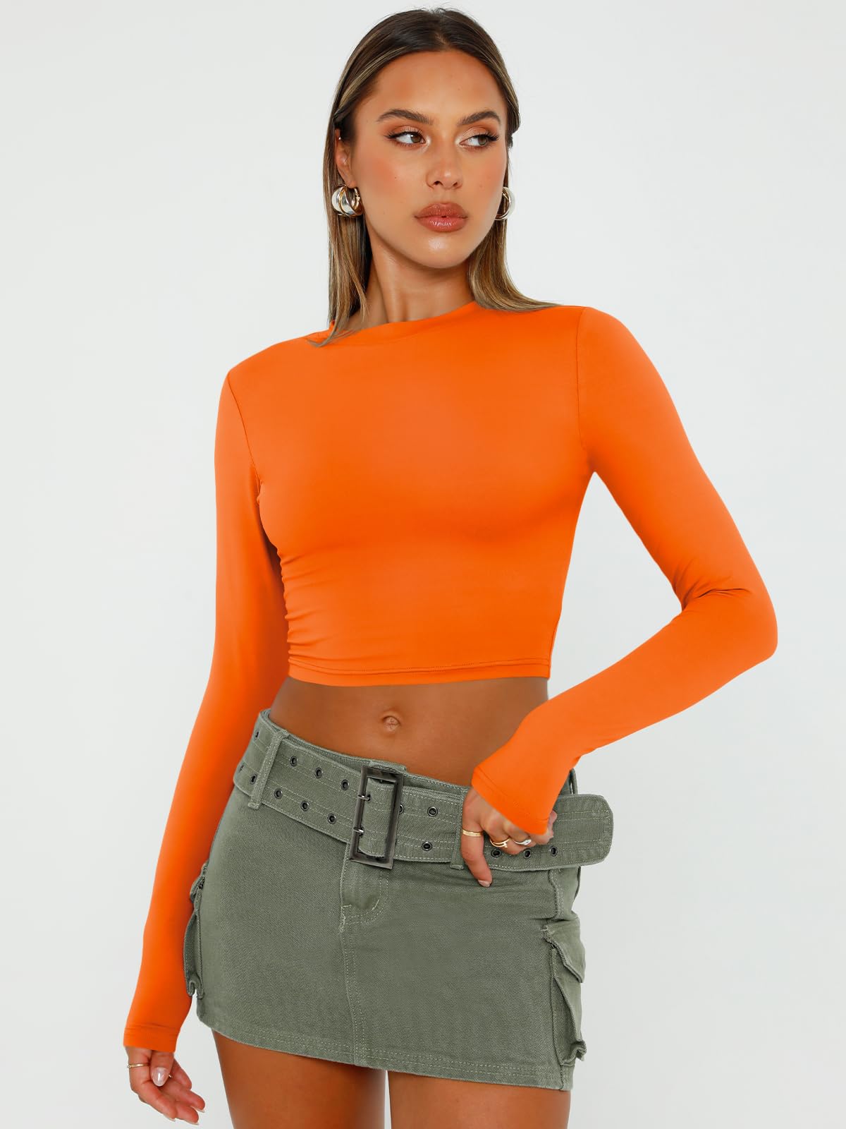 Trendy Queen Womens Long Sleeve Crop Tops Basic Slim Fitted Shirts Casual Fashion 2024 Y2k Tops Teen Girl Clothes