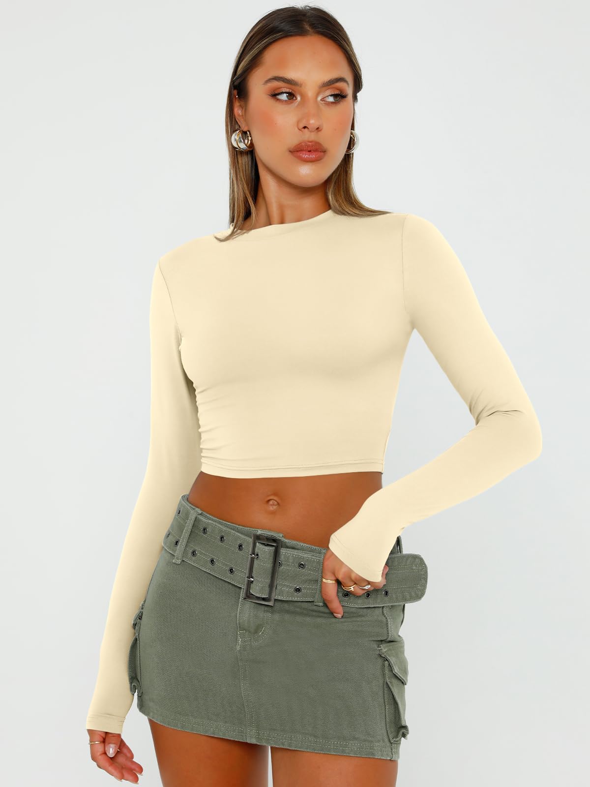 Trendy Queen Womens Long Sleeve Crop Tops Basic Slim Fitted Shirts Casual Fashion 2024 Y2k Tops Teen Girl Clothes