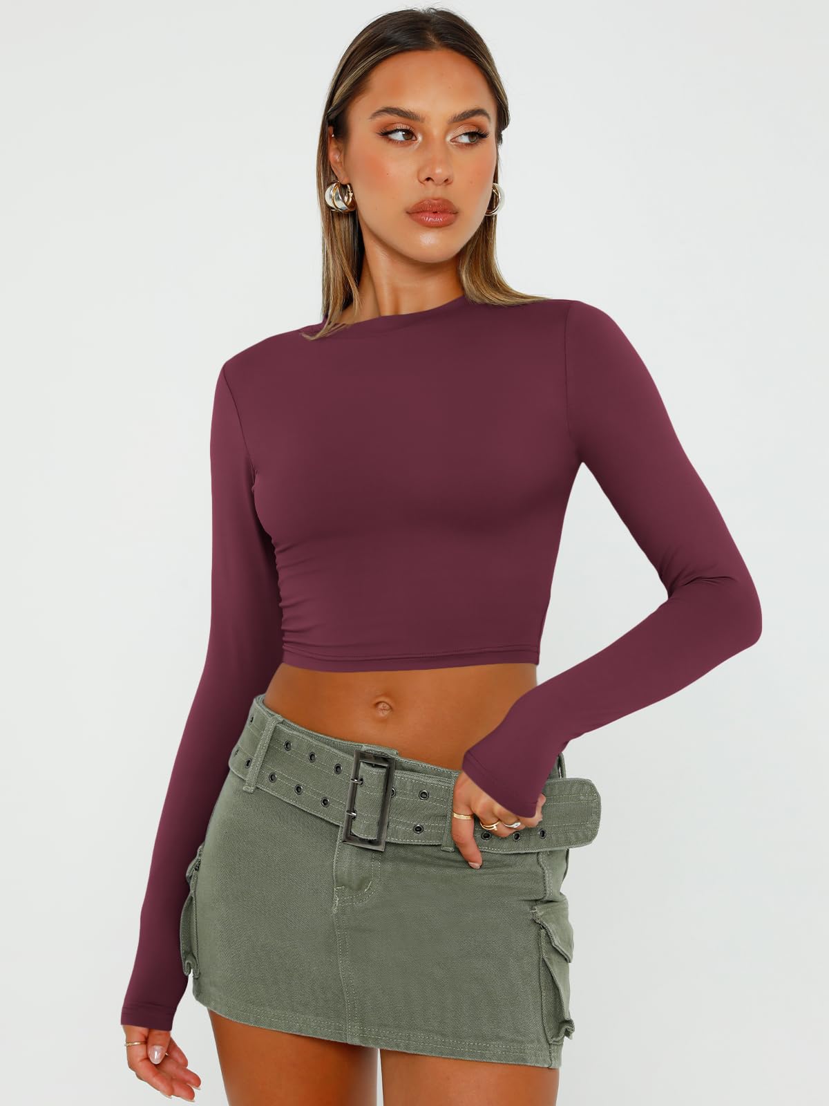 Trendy Queen Womens Long Sleeve Crop Tops Basic Slim Fitted Shirts Casual Fashion 2024 Y2k Tops Teen Girl Clothes