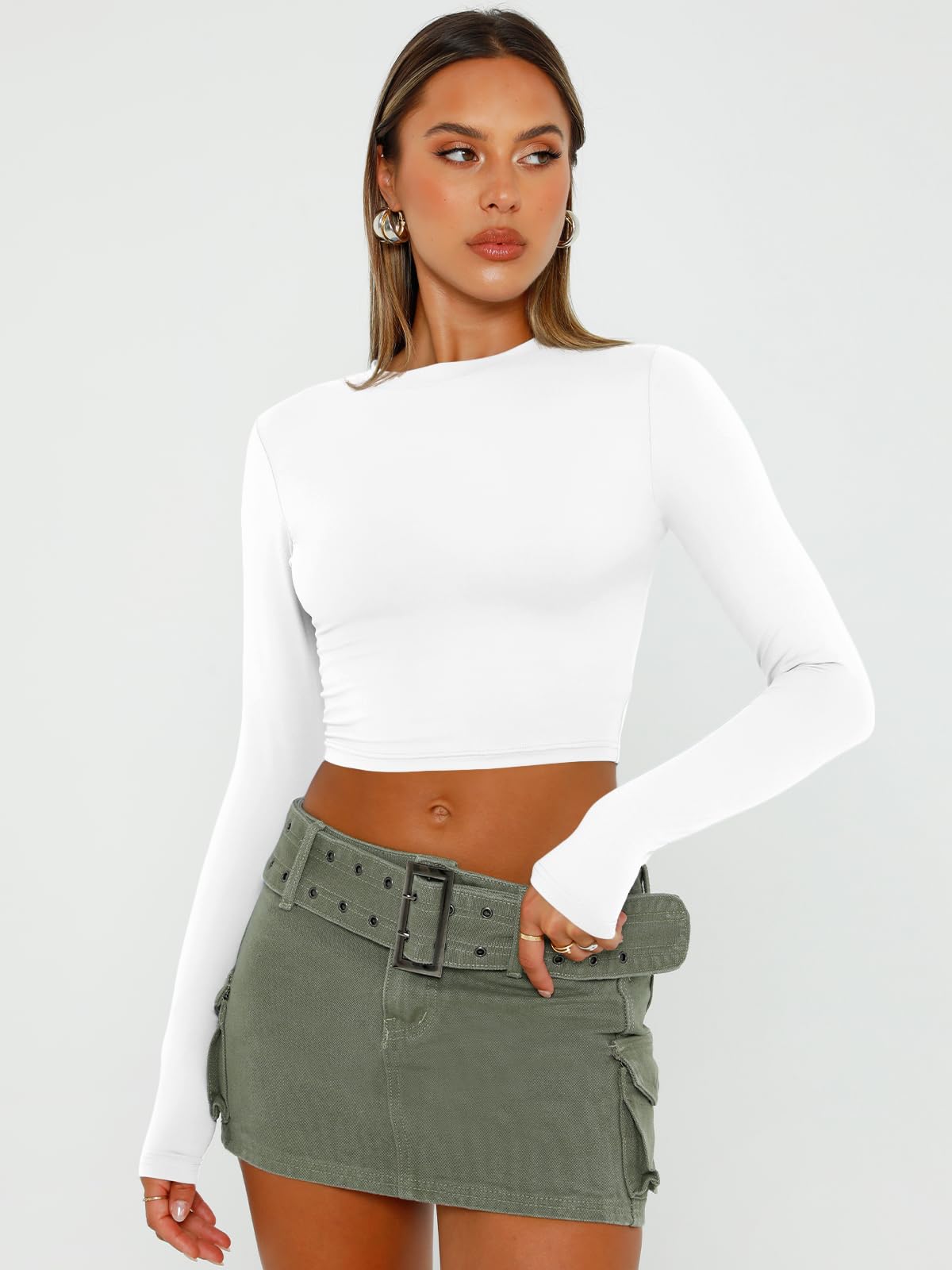 Trendy Queen Womens Long Sleeve Crop Tops Basic Slim Fitted Shirts Casual Fashion 2024 Y2k Tops Teen Girl Clothes