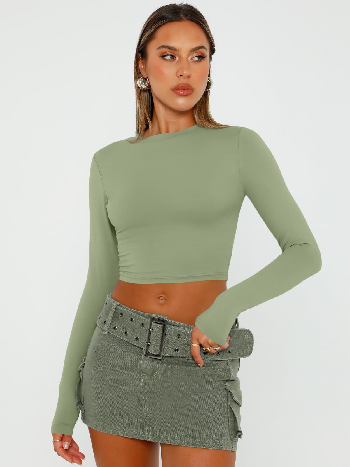 Trendy Queen Womens Long Sleeve Crop Tops Basic Slim Fitted Shirts Casual Fashion 2024 Y2k Tops Teen Girl Clothes