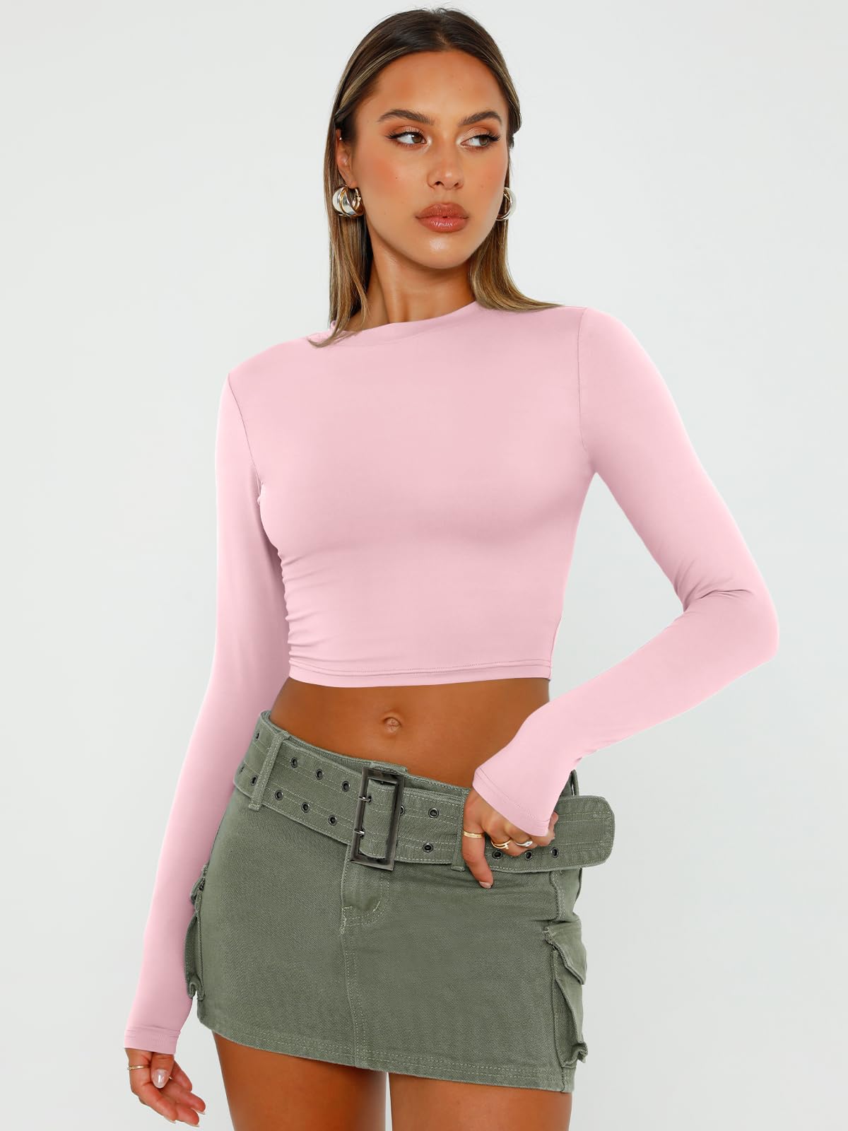 Trendy Queen Womens Long Sleeve Crop Tops Basic Slim Fitted Shirts Casual Fashion 2024 Y2k Tops Teen Girl Clothes