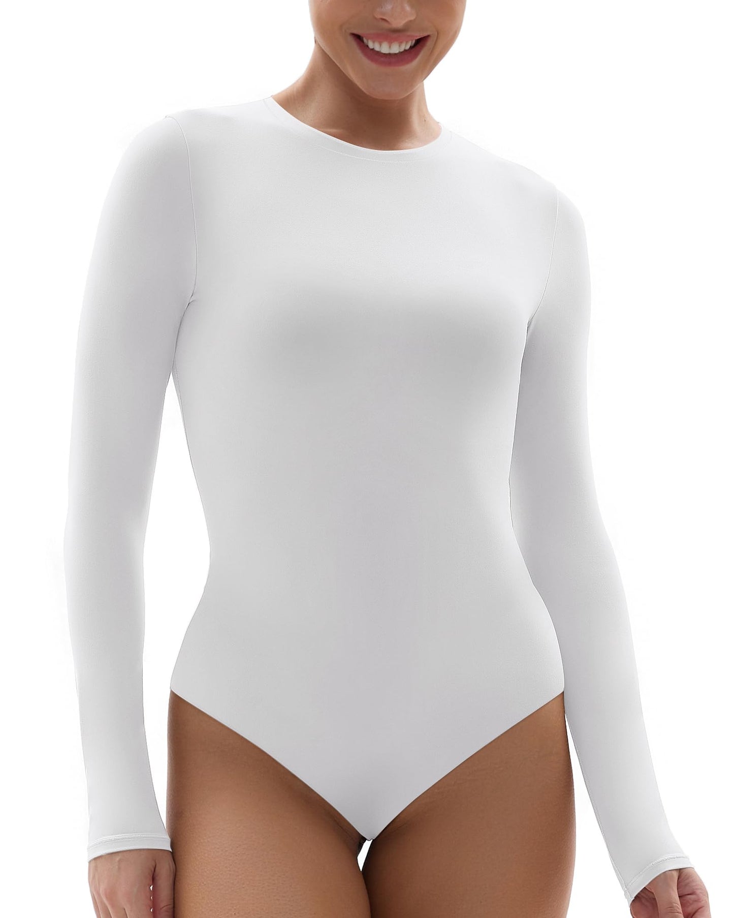 SHAPERX Women's Soft Crew Neck Bodysuit Fits Everybody Long Sleeve Body Suits Tops