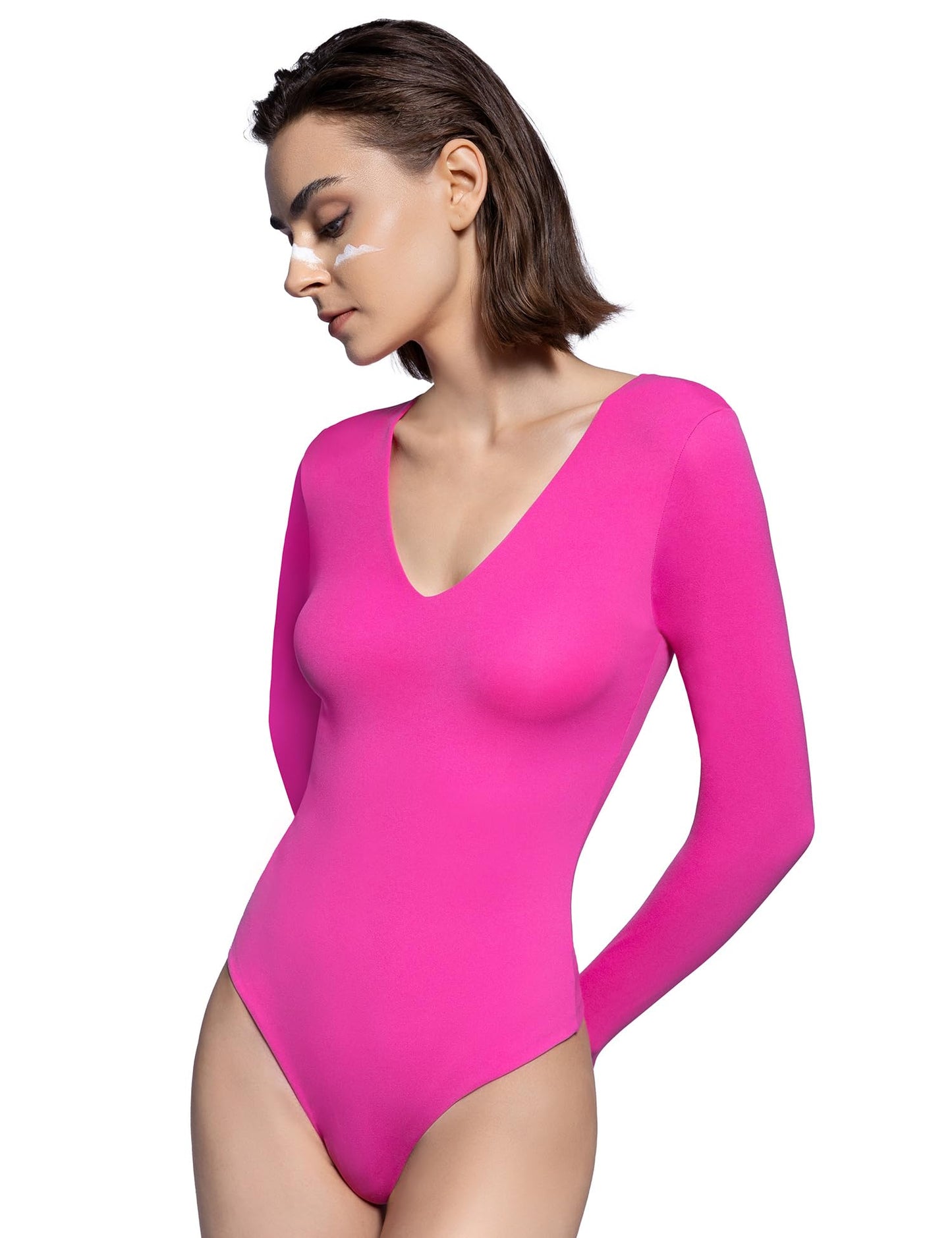 PUMIEY Bodysuits for women V Neck Long Sleeve Body Suit Sexy Tops Smoke Cloud Pro Collection