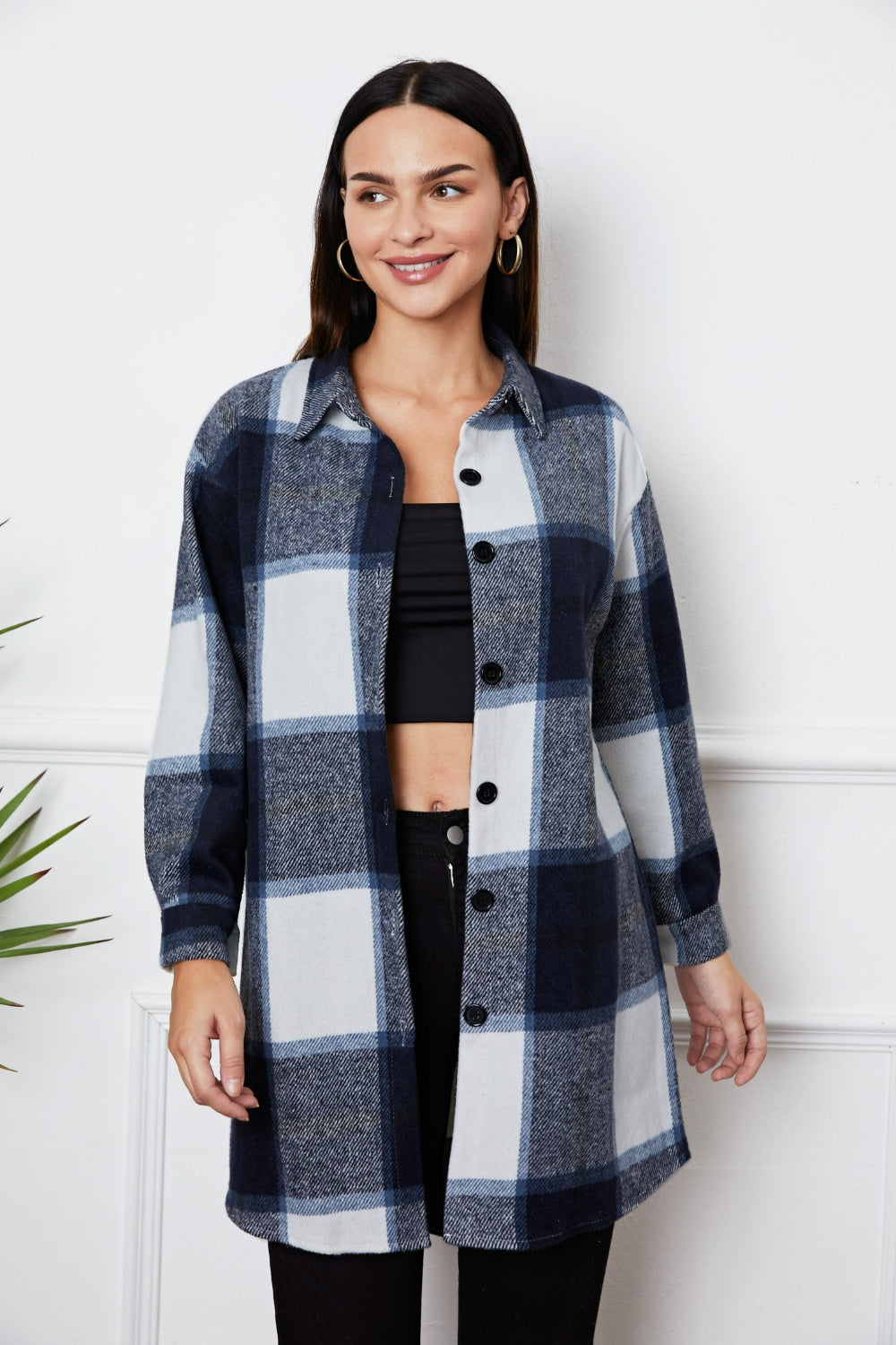 Plaid Button Up Collared Neck Outerwear