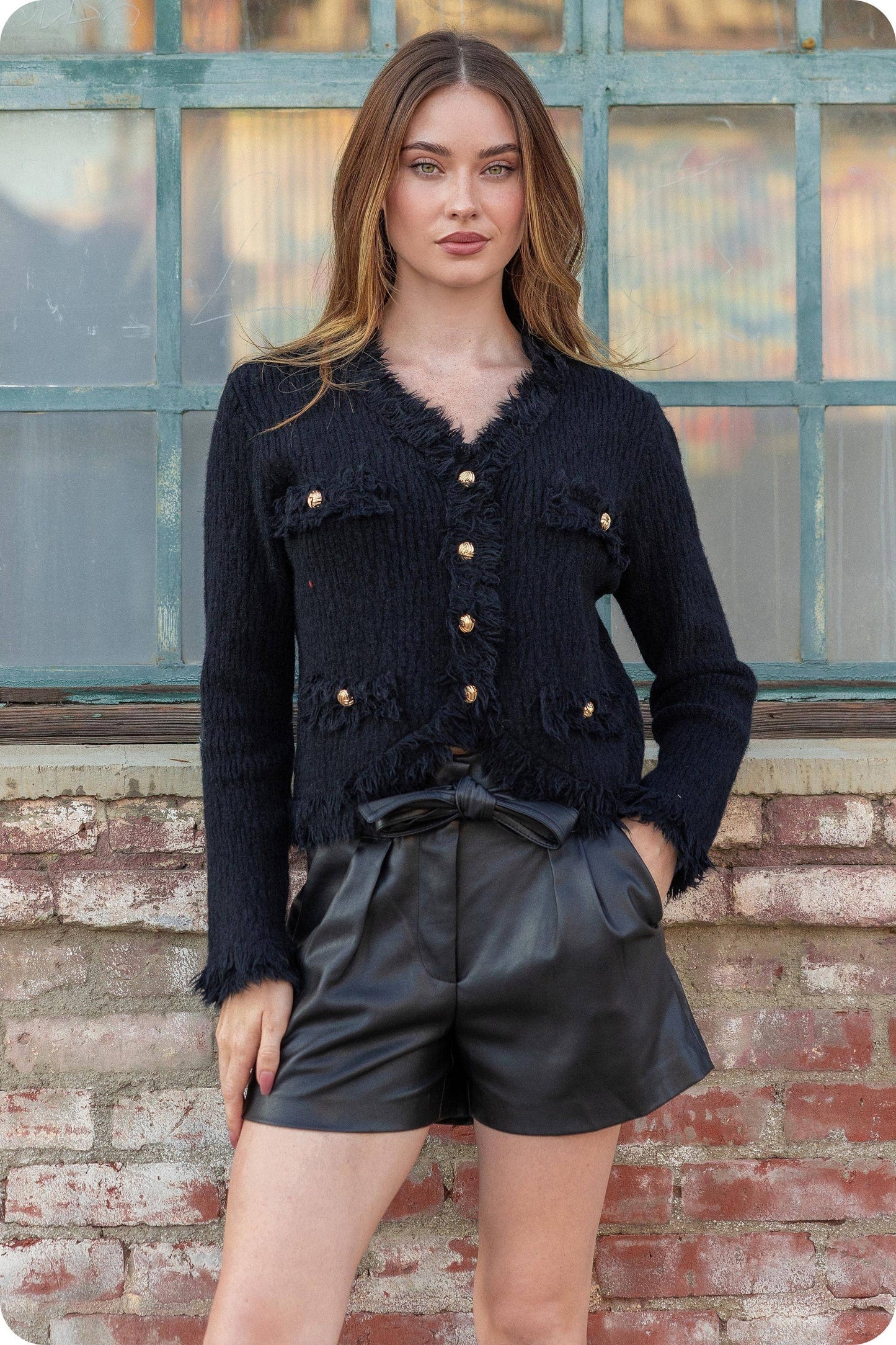 Strut & Bolt - Frayed Trim Textured Cardigan