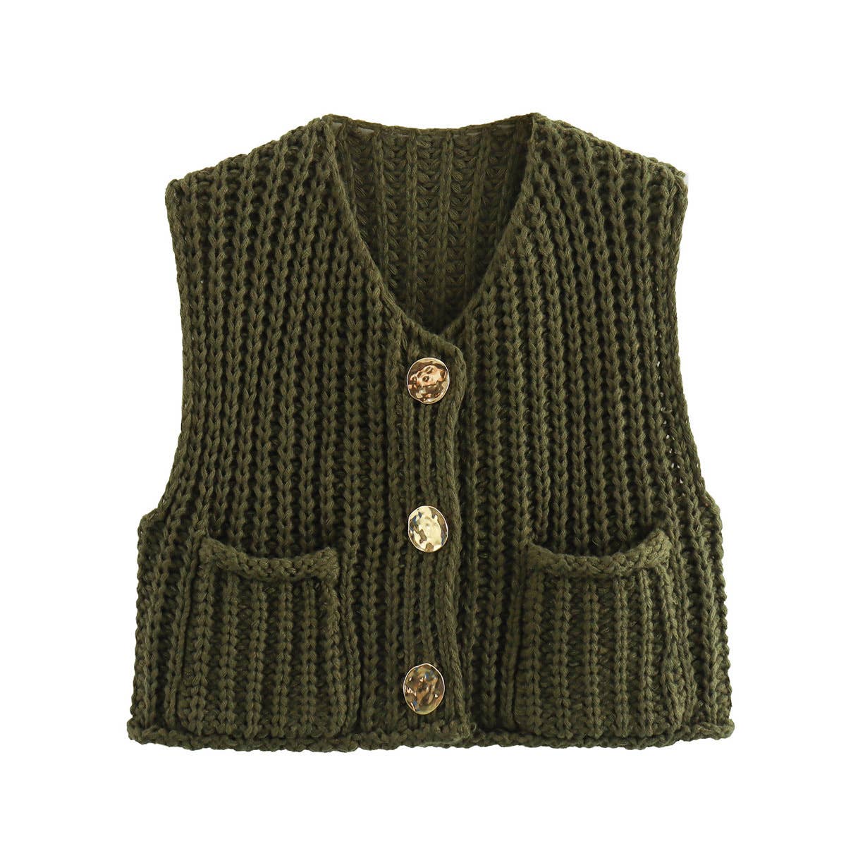 Rosa Clothing - Multicolor chunky needle knitted vest: Apricot / M