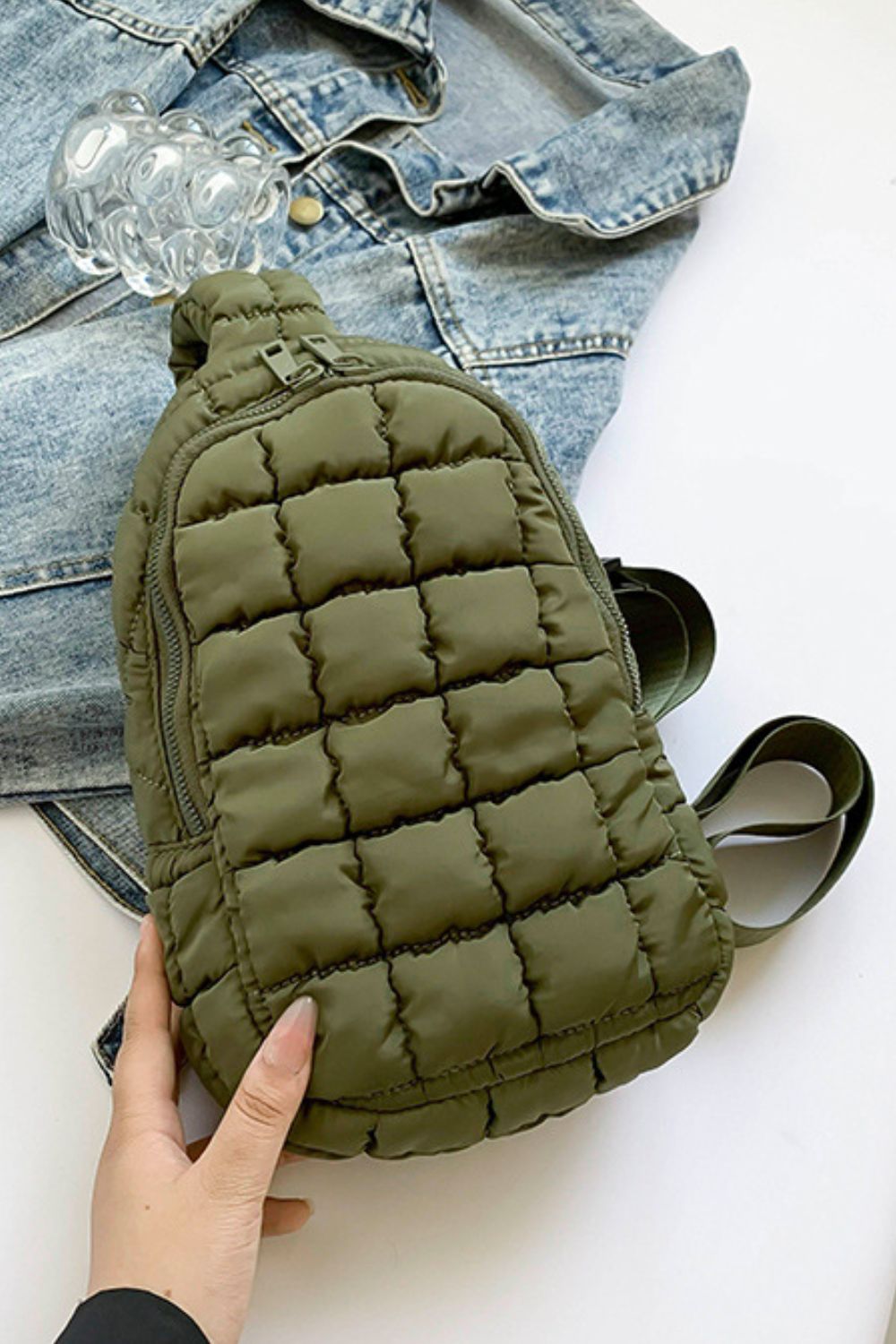 Quilted Nylon Crossbody  Bag