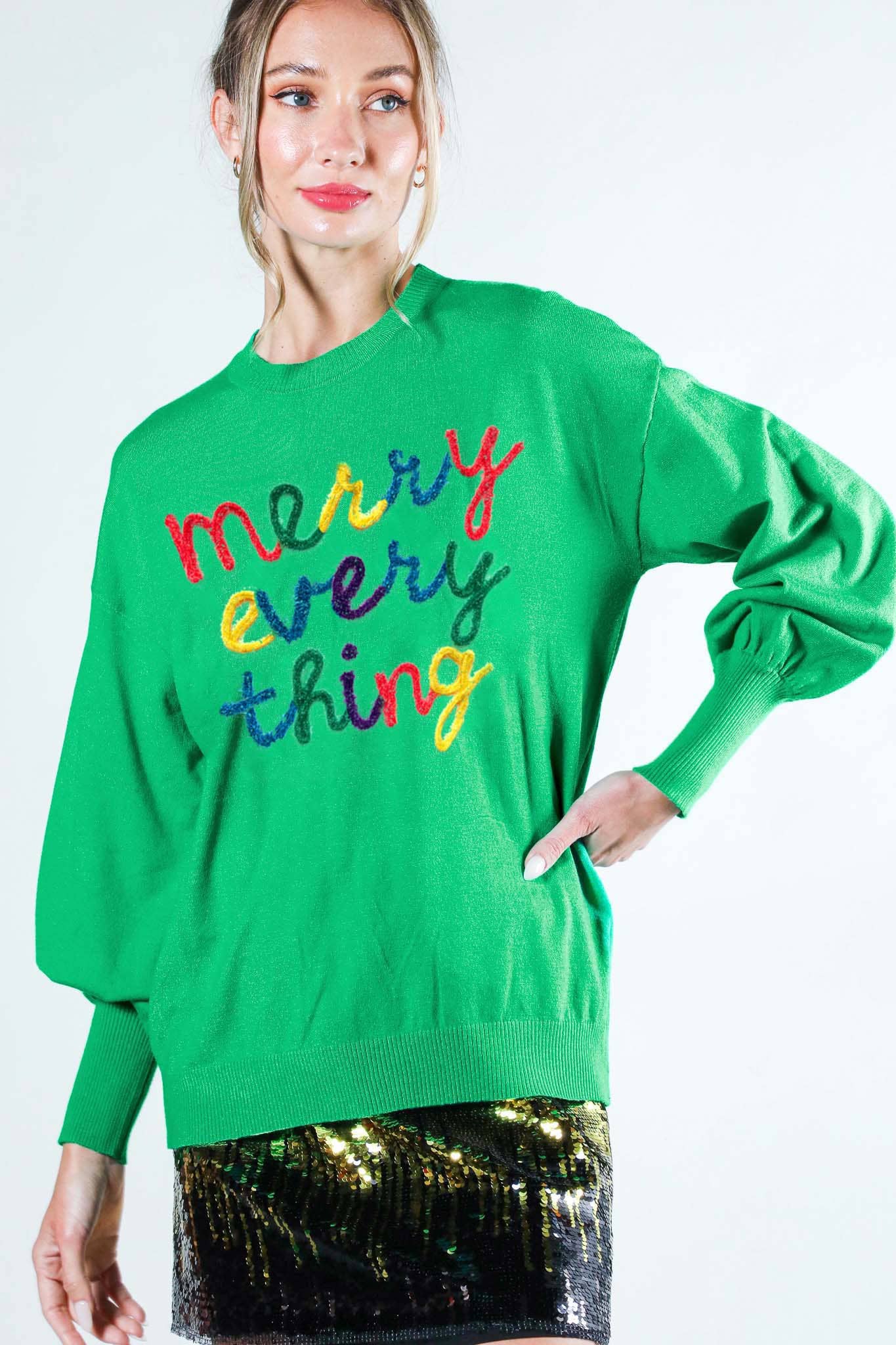 Vine & Love - Merry Everything Pop-Up Letter Graphic Knit Sweater VT81729