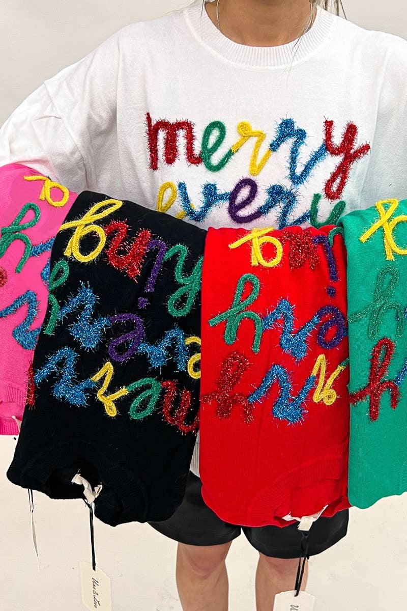 Vine & Love - Merry Everything Pop-Up Letter Graphic Knit Sweater VT81729