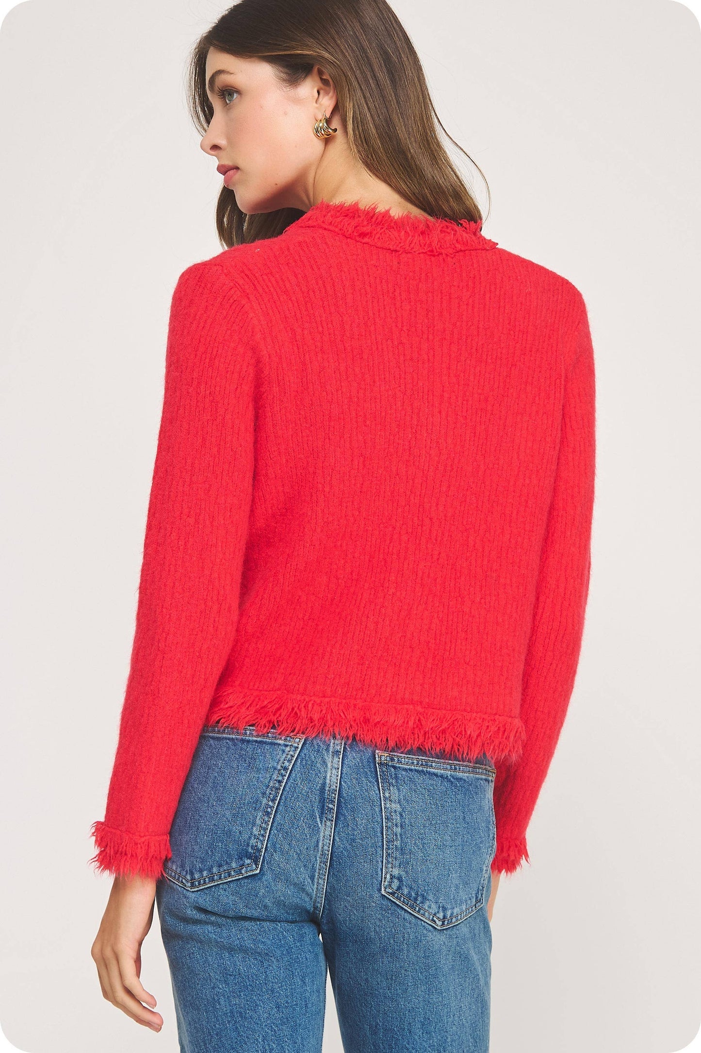 Strut & Bolt - Frayed Trim Textured Cardigan