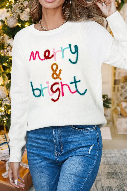 Little Daisy Closet - LDC Fall Clothing Merry & Bright Round Neck Casual Sweater: White / L