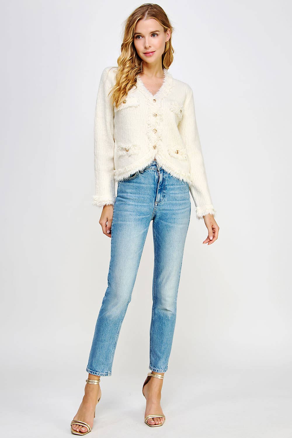 Strut & Bolt - Frayed Trim Textured Cardigan