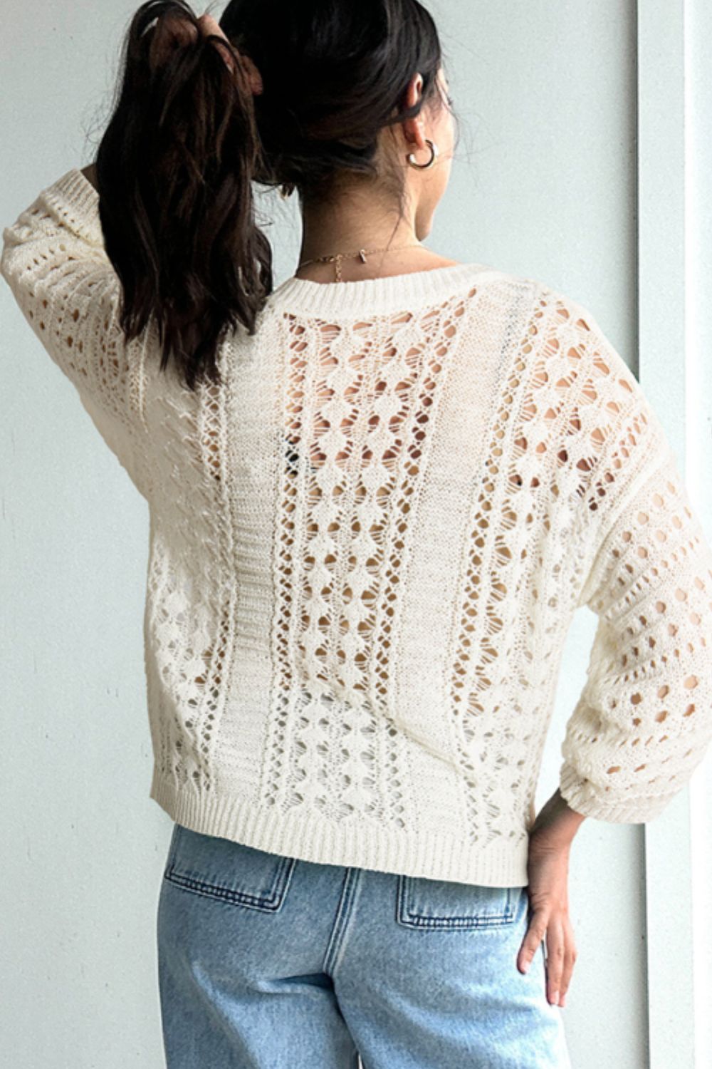 Hollow Out Drop Shoulder Sweater