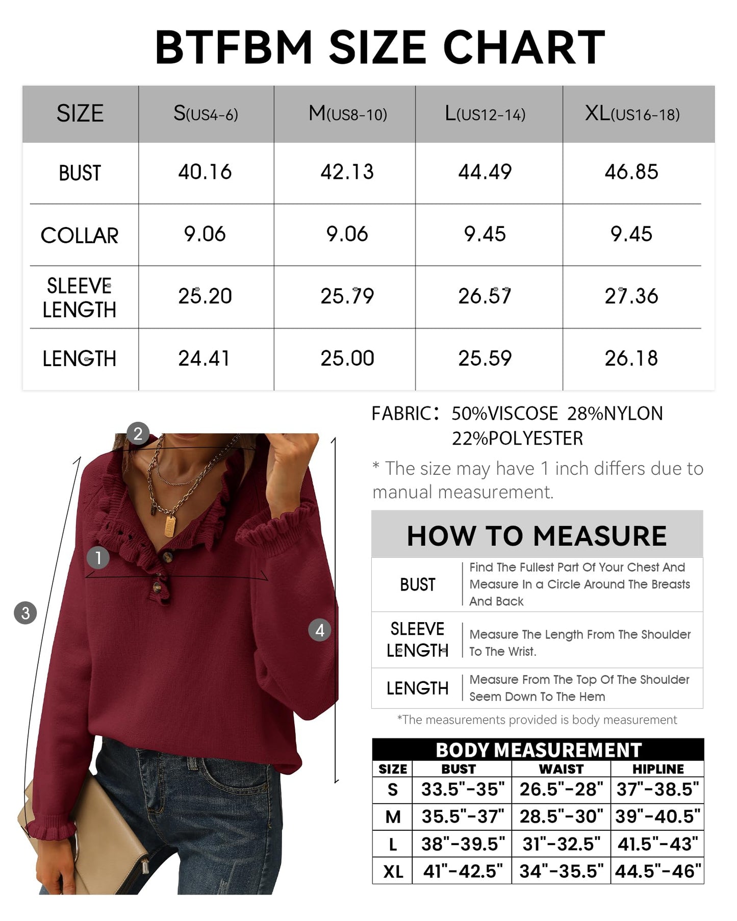 BTFBM 2024 Womens Sweaters Fall Winter Outfits Long Sleeve Button Down Ruffle Crew Neck Casual Knitted Pullover Tops