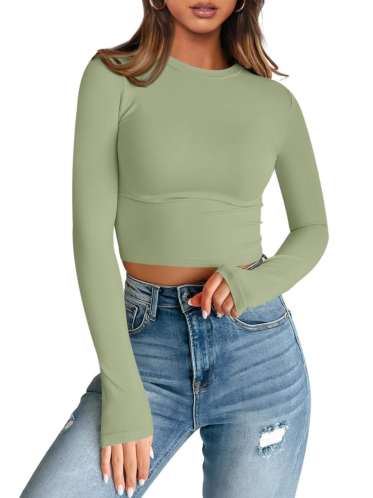 Trendy Queen Womens Long Sleeve Crop Tops Basic Slim Fitted Shirts Casual Fashion 2024 Y2k Tops Teen Girl Clothes