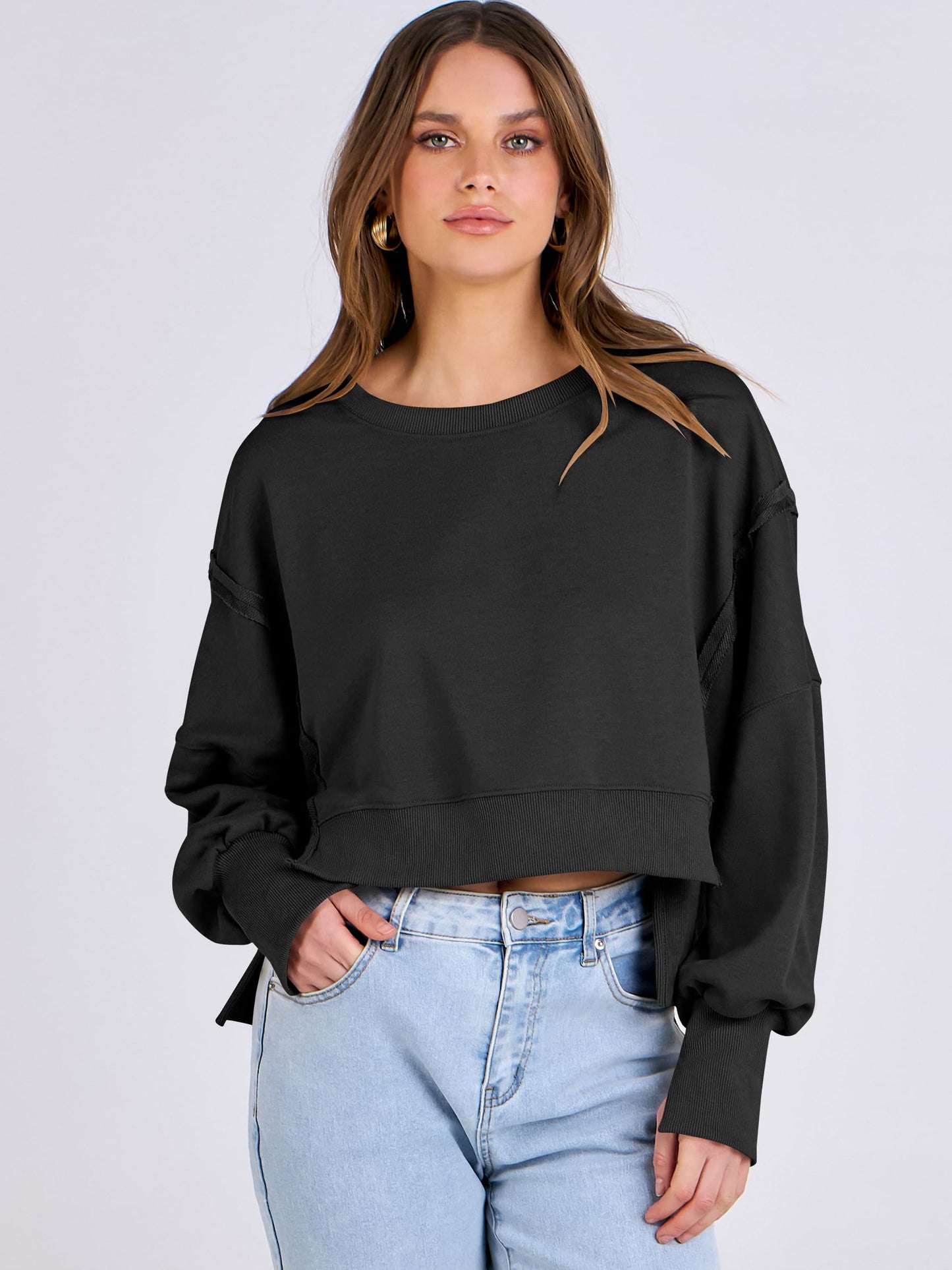 ANRABESS Womens Cropped Oversized Sweatshirts Crewneck Long Sleeve Pullover 2024 Fall Teen Girls Y2K Fashion Crop Tops