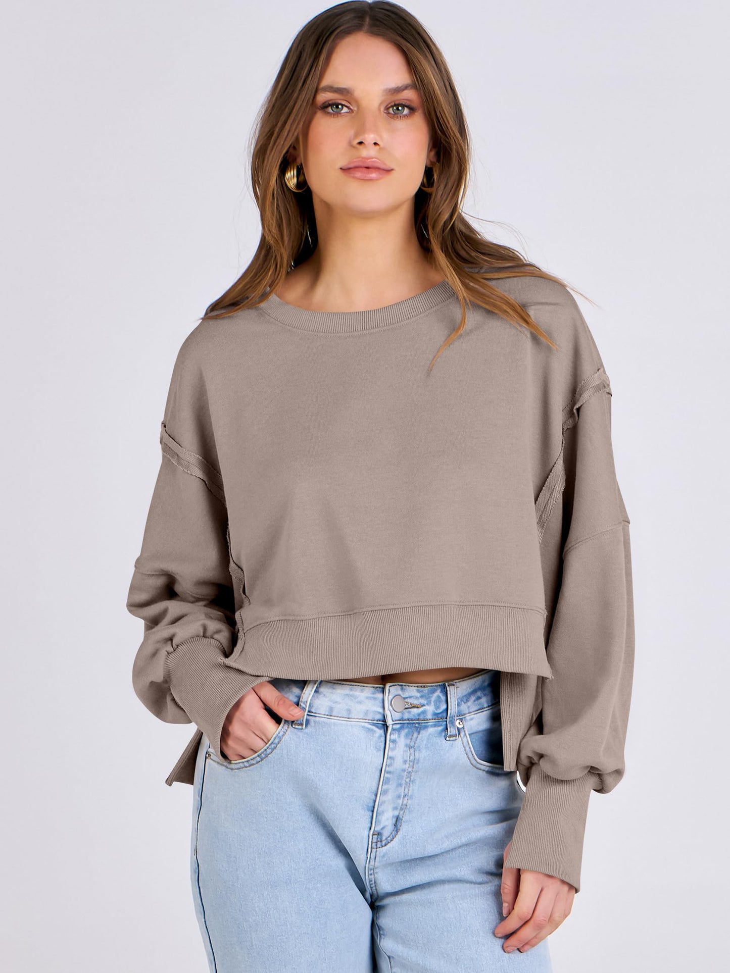 ANRABESS Womens Cropped Oversized Sweatshirts Crewneck Long Sleeve Pullover 2024 Fall Teen Girls Y2K Fashion Crop Tops