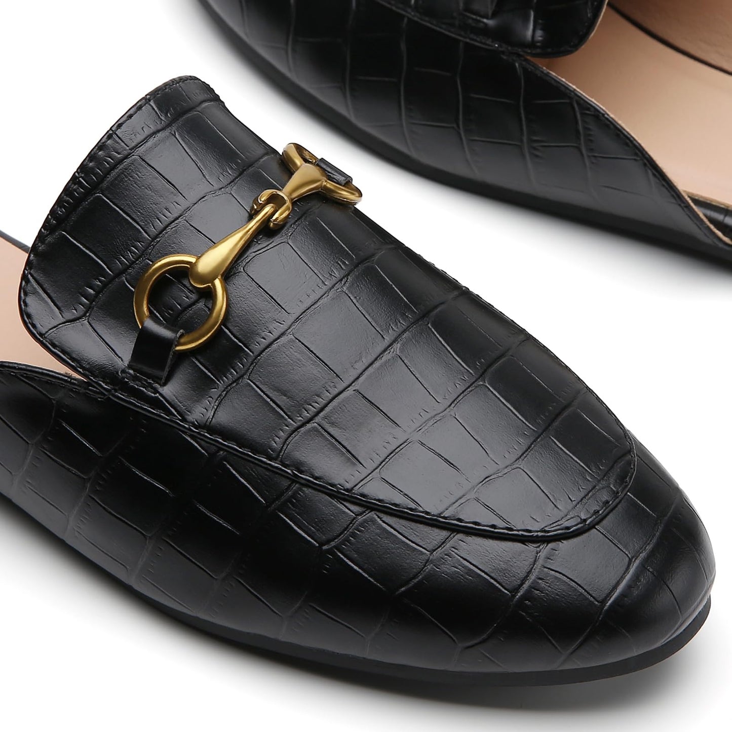 Minorsu Buckle Mules for Women Round Toe Backless Flat Mules Slides Mules Shoes Ladies Slip-on Loafers