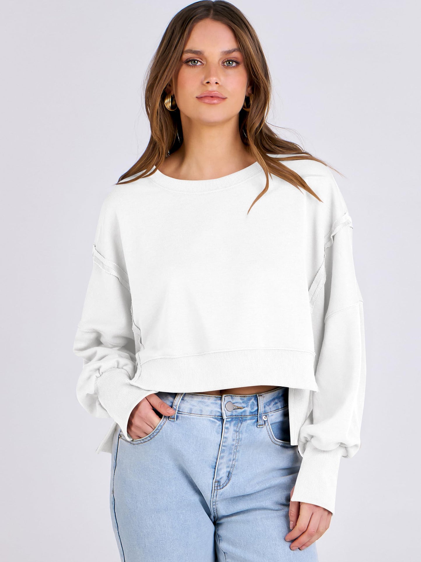 ANRABESS Womens Cropped Oversized Sweatshirts Crewneck Long Sleeve Pullover 2024 Fall Teen Girls Y2K Fashion Crop Tops