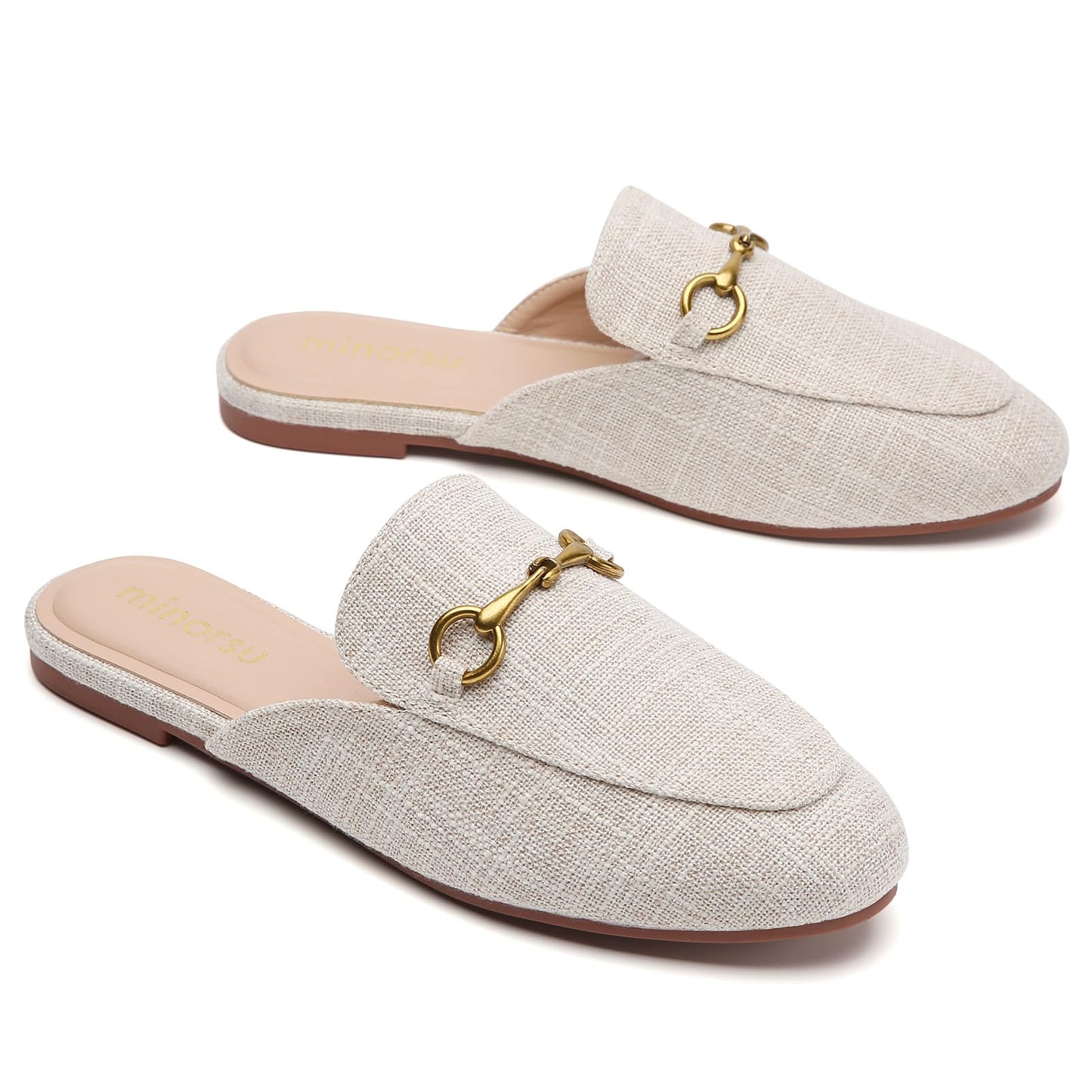 Minorsu Buckle Mules for Women Round Toe Backless Flat Mules Slides Mules Shoes Ladies Slip-on Loafers