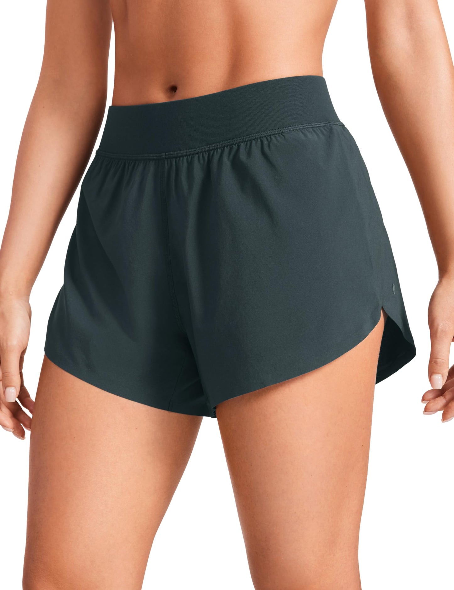 CRZ YOGA Mid Waisted Dolphin Athletic Shorts for Women Lightweight High Split Gym Workout Shorts with Liner Quick Dry