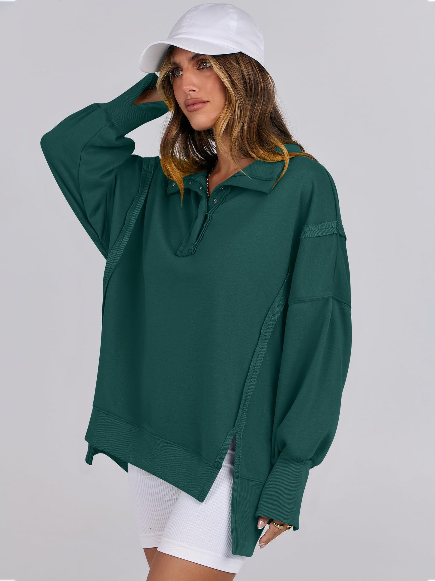 ANRABESS Women's Sweatshirts Oversized Casual Loose Button Up Henley Pullover Top High Low Split 2024 Fall Fashion Outfits