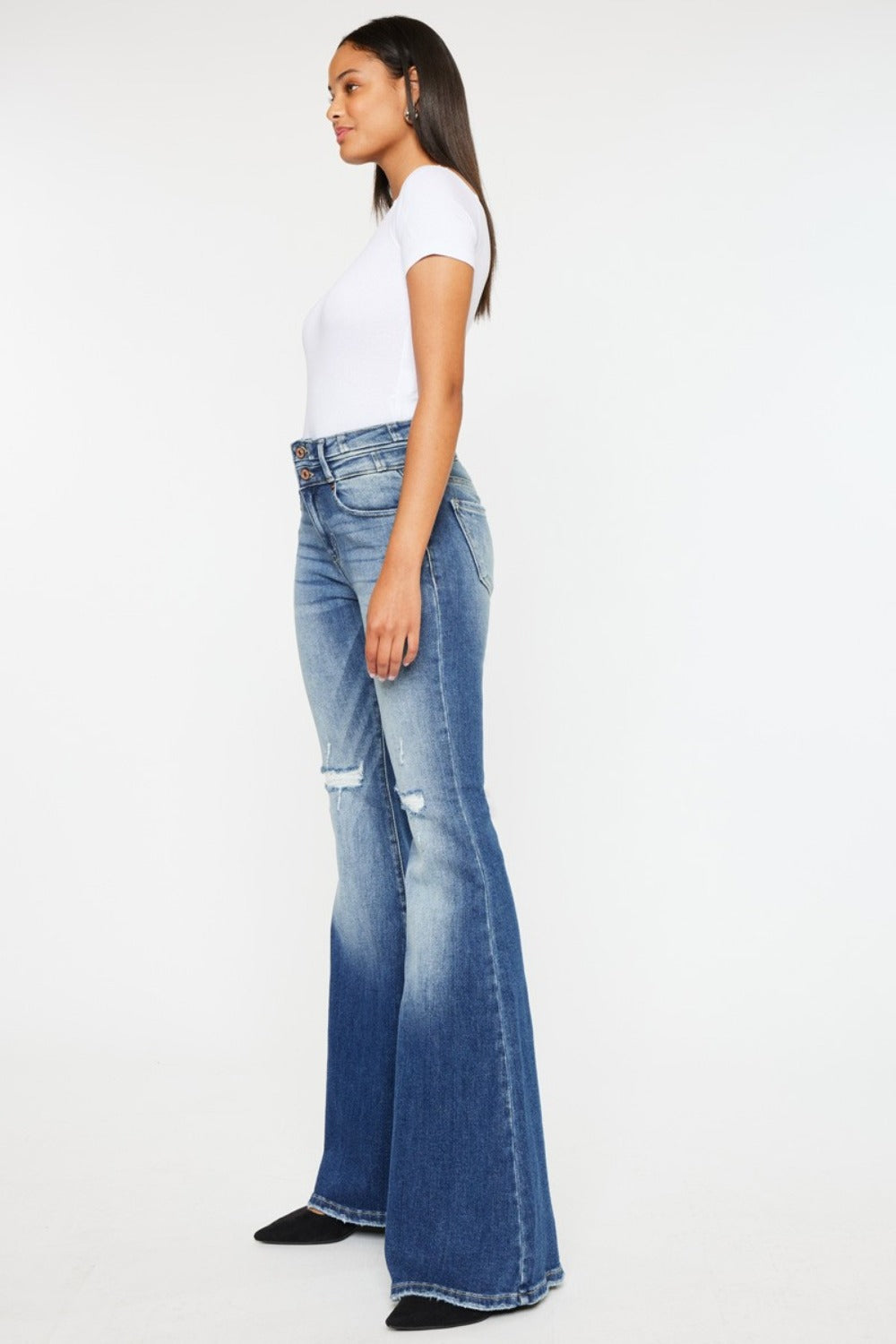 Kancan High Rise Wide Waistband Flare Jeans