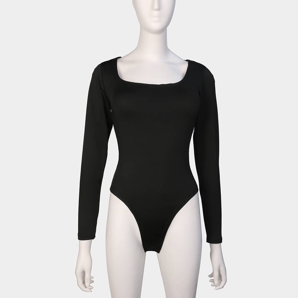 HIDDENBRAND - Long sleeve bodysuit with scoop neck: Black / L