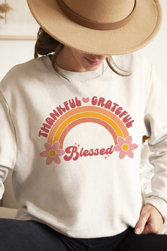 THANKFUL GRATEFUL BLESSED RAINBOW Graphic Crewneck